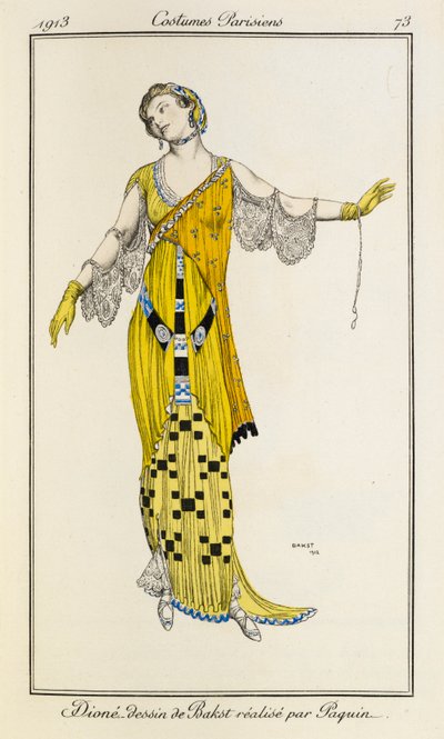 Dione, kresba Baksta od Jeanne Paquin. Pařížské kostýmy č.73 od Leon Bakst