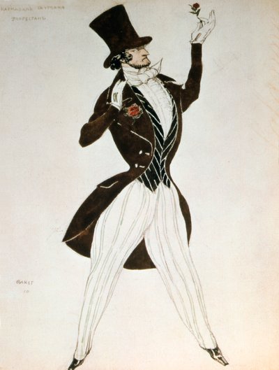 Florestan, návrh kostýmu pro balet Karneval, který složil Robert Schumann, 1919 od Leon Bakst