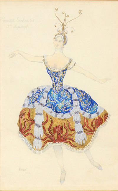 Začarovaná princezna. Návrh kostýmů pro balet Spící princezna, 1921 od Leon Bakst