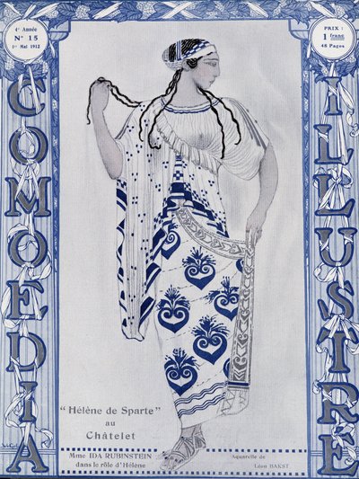 Les Ballets Russes: Helena ze Sparty na Chatelet, slečna Ida Rubinstein v roli Heleny - akvarel Bakst, cov. v "" Comoedia ilustrováno"" od Leon Bakst