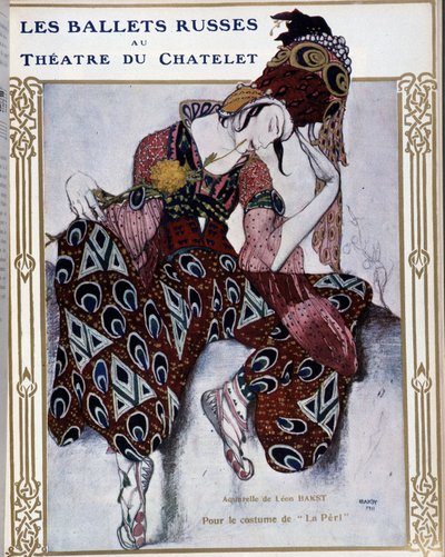 Les Ballets Russians au theatre du Chatelet: kostým pro “” La Peri”” - akvarel od Baksta, cov. v "" Comoedia ilustrováno"" od Leon Bakst