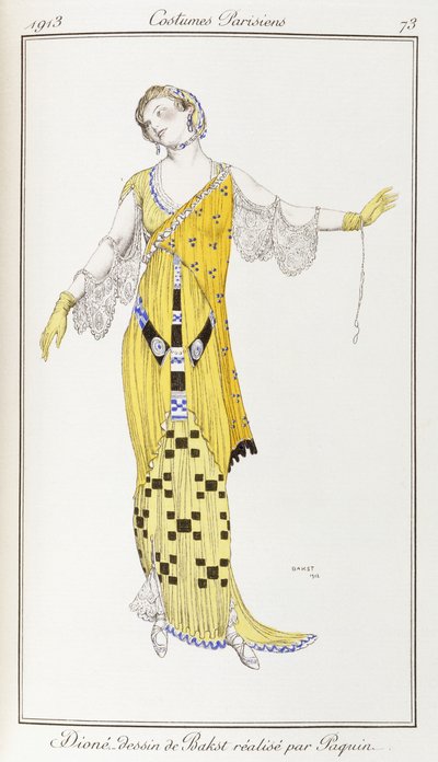 Pařížský oděv: Dione-kresba od Baksta provedená Paquinem, 1913 od Leon Bakst