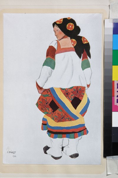 Selka, kostýmní návrhářství pro Vaudeville Old Moscow, v divadle Femina, Paříž (Francie) - Dílo Leona Baksta (1866-1924), litografie 1922 - (Selanka, Návrhy kostýmů pro Vaudeville Old Moscow, v divadle Femina v Paříži od Leona Baksta (1866-1 od Leon Bakst