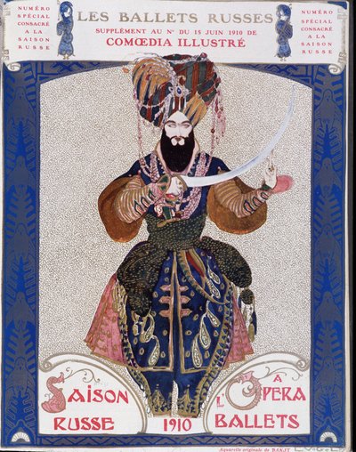 Ruské balety v opeře - akvarel od Baksta, v „“ Comoedia ilustrované““ od Leon Bakst