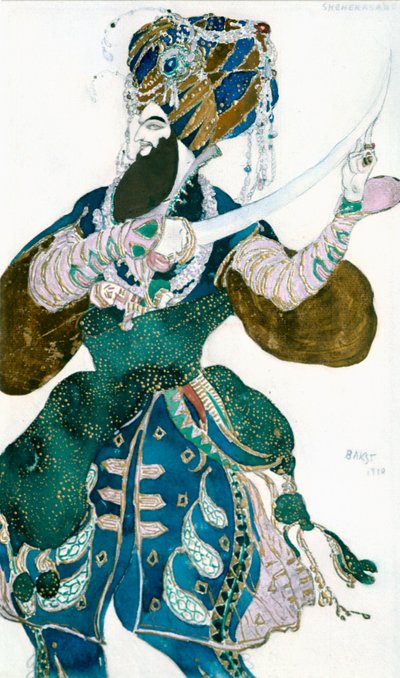 The Shah of Persia, kostýmní návrh pro inscenaci Ballets Russes Šeherezáda, c1913. od Leon Bakst