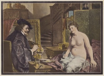 Rembrandt, holandský umělec při práci ve svém ateliéru (barevné lito) od Leon Brunin