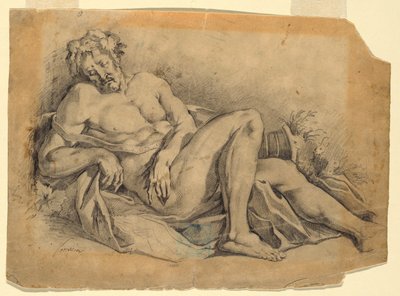Kresba, Spící Bakchus (podle Poussina), 1886-92 od Leon Dabo