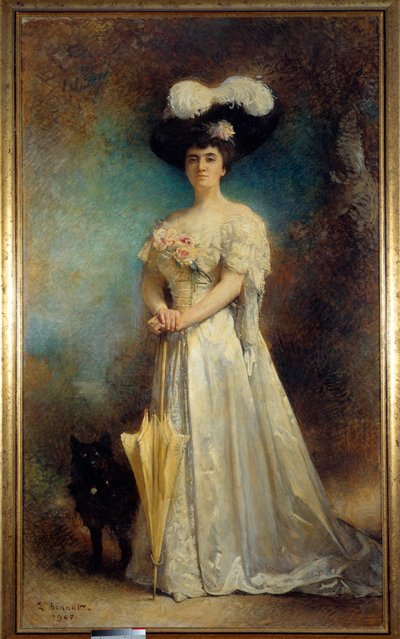 Celovečerní portrét madame Maurice Pascal a jejího psa Tiny Painting od Leona Josepha Bonnata (1833-1922) 1905 Sun. 2,17x0,9 m Pau, muzeum výtvarného umění - Celovečerní portrét Madame Maurice Pascal a jejího psa Tiny. Obraz Leona Josepha Bonnata (1833-191 od Leon Joseph Florentin Bonnat