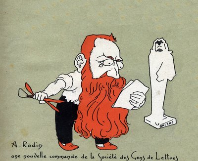 Kreslený film od Augusta Rodina s novou zakázkou od Societe des gens de lettres (Socha od Balzaca) - Ilustrace Leon Lebegue (1863-1944) - Rytina do „“Le sun-du-dimanche““ od Leon Lebegue