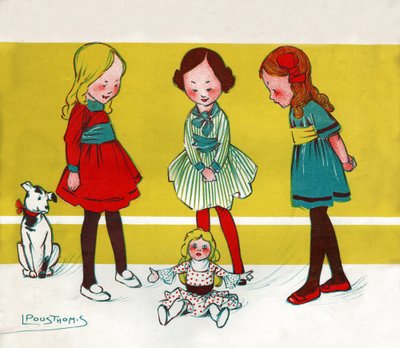 Dívky hrající panenky. (Ilustrace,; cca 1910) od Leon Pousthomis