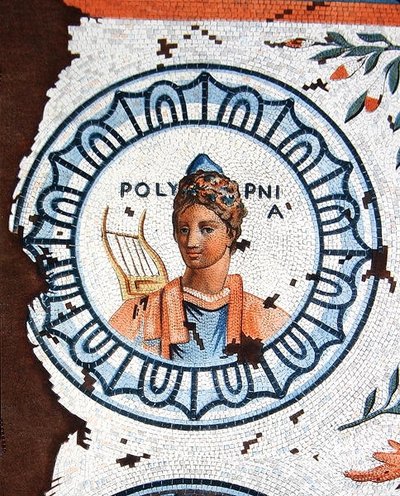 Polymnia, Múza posvátné písně, zpěvu, řečnictví a rétoriky (barevná rytina) od Leon de (after) Laborde