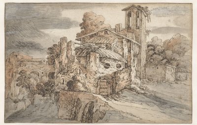 Kostel a starověké ruiny v Itálii od Leonaert Bramer (attributed to)