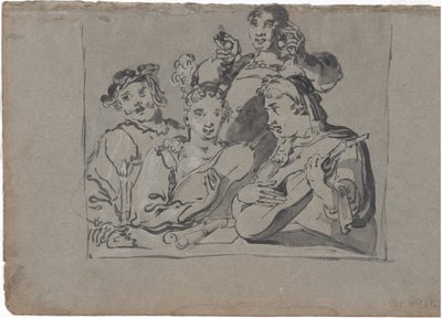 Kvarteto zpěváků, hráčů na loutnu a zvonařů hrajících v krčmě při svíčkách, 1620-1628. od Leonard Bramer