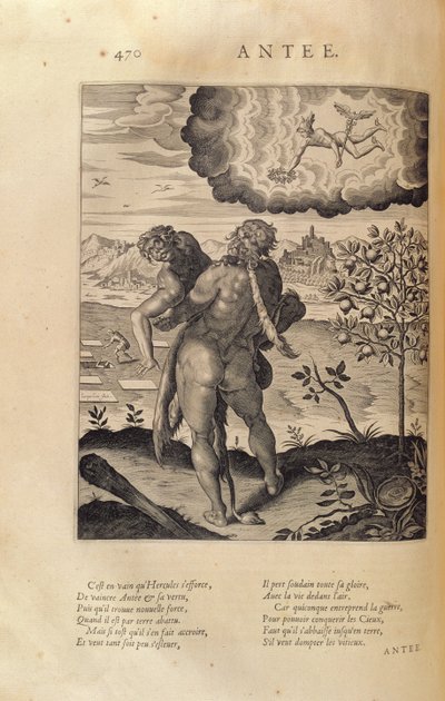 Hercules zabíjející Antaea, z „Les Images ou Tableaux de Platte Peinture des Deux Philostrates Sophistes Grecs“, od Blaise de Vigenere (1523-96) Paříž, 1615 od Leonard Gaultier
