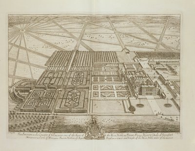 Badminton House v hrabství Gloucester, vyrytý Johannesem Kipem (c.1652-1722) (viz také 192765) od Leonard Knyff