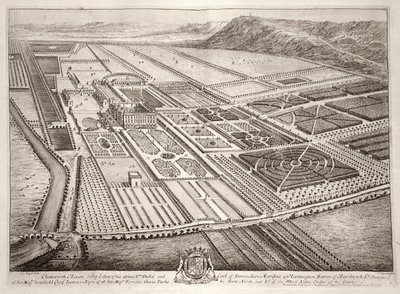 Chatsworth House, sídlo Williama Cavendishe (1640-1707) 1. vévoda z Devonshire, vyryl Johannes Kip (c.1652-1722) od Leonard Knyff