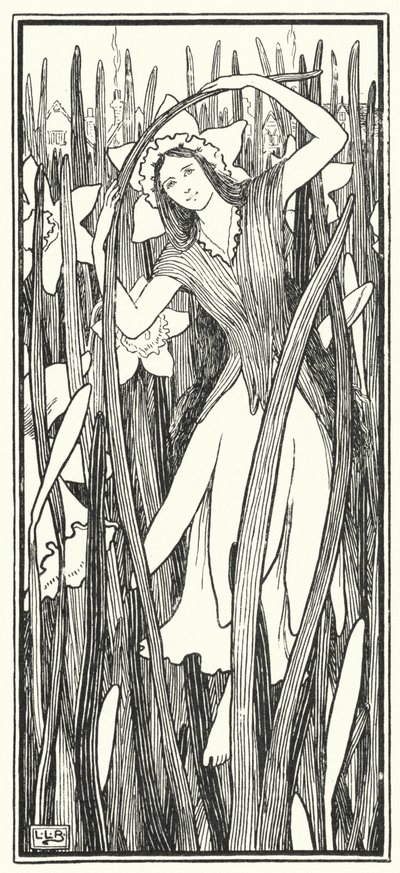 Daffy-down-dilly přišel do města ve žluté spodničce a zelených šatech (rytina) od Leonard Leslie Brooke