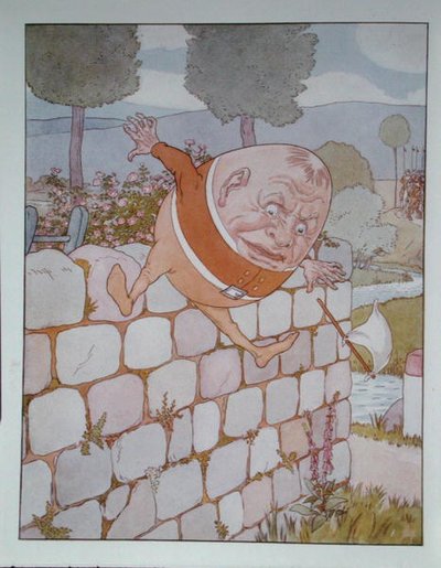Humpty Dumpty, ilustrace z „Alice Through the Looking-Glass“ od Lewise Carrolla (1832-98) vydané v Londýně od Leonard Leslie Brooke