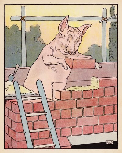 Ilustrace ke Třem prasátkům (barevná litografie) od Leonard Leslie Brooke