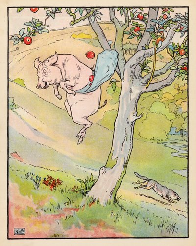 Ilustrace ke Třem prasátkům (barevná litografie) od Leonard Leslie Brooke