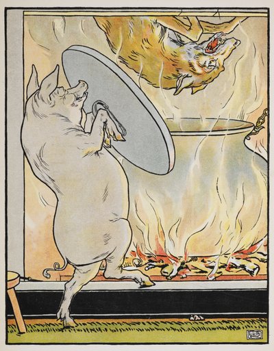 Ilustrace k pohádce "Tři prasátka" od Leonard Leslie Brooke