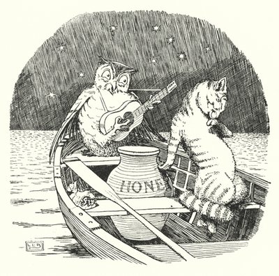Sova a kočička (litho) od Leonard Leslie Brooke