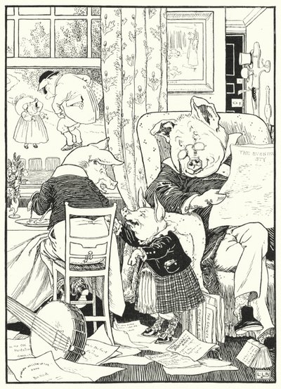 Pět prasat (rytina) od Leonard Leslie Brooke