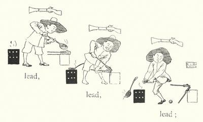 Byl tam mužíček a měl malou pistoli a jeho kulky byly z olova, olova, olova (rytina) od Leonard Leslie Brooke