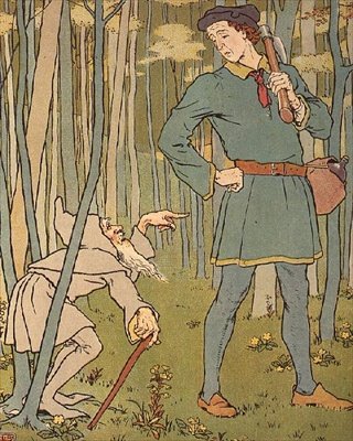 Potkali jsme malého staříka. Ilustrace ze Zlaté husy od Leonard Leslie Brooke