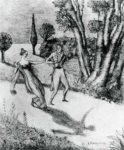 Petr, děsivý člověk menší než stín, ilustrace k novele Adalberta von Chamisso (1781-1838) Zázračný příběh Petra Schlemihla, litografie podle obrazu Leonarda Borgese (1904-1986), vydalo nakladatelství Modiano od Leonardo Borgese