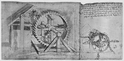 Velké kolo, které je vyřešeno a střílí čtyři kuše za sebou, c1480, 1945 od Leonardo da Vinci