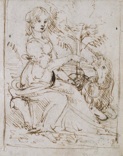 Dívka s jednorožcem, konec 70. let 14. století od Leonardo da Vinci