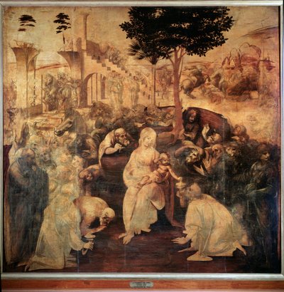 Klanění tří králů - olej na dřevě od Leonardo da Vinci