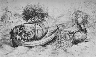 Alegorie: Korunovaný orel stojící na zeměkouli a vlk řídí loď, c1480 1945 od Leonardo da Vinci