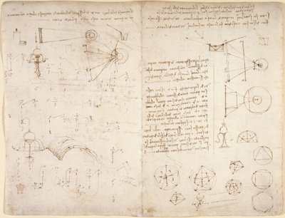 Arundel 263, f.221v, f.220 Poznámky, diagramy a náčrtky z 