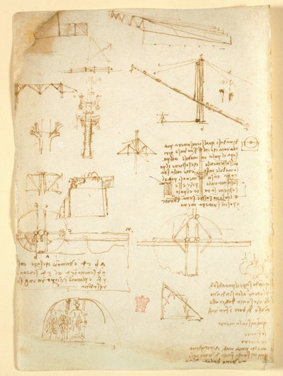 Arundel 263 f.231v, poznámky a náčrtky mechaniky, z 