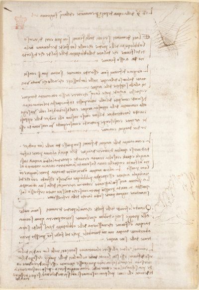 Arundel 263, f.25v Poznámky a hrubé náčrtky o erozi způsobené vodou, z 