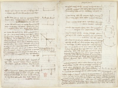 Arundel 263, f.8v, f.7 Poznámky a schémata k mechanice od Leonardo da Vinci