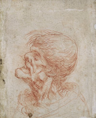 Karikaturní studie hlavy starého muže, cca 1500-05 (červená křída na papíře) od Leonardo da Vinci