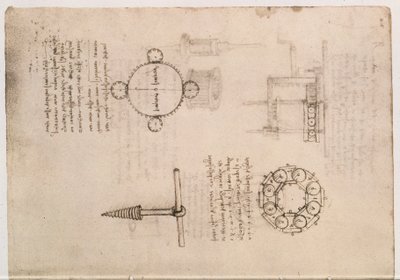 Codex Madrid I f.20, studium mechaniky od Leonardo da Vinci