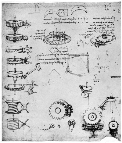 Detail ozubených kol, konec 15. nebo začátek 16. století 1954. od Leonardo da Vinci