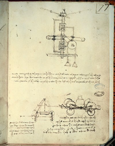 Návrh létajícího stroje (tužka na papíře) od Leonardo da Vinci