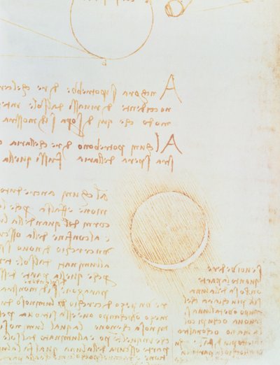 Detail fol. 2r, z Codexu Leicester, ukazující vnější svítivost Měsíce od Leonardo da Vinci
