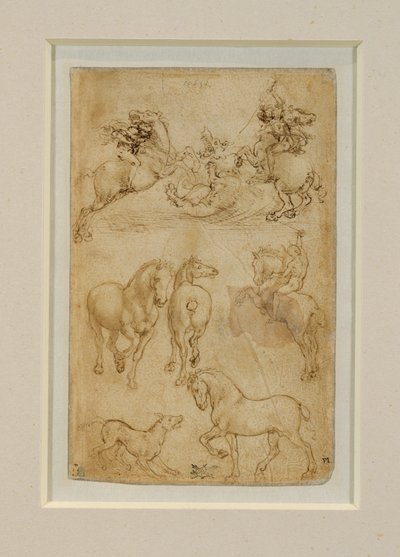 Dva jezdci bojující s drakem; jezdec a dva koně; pes a kůň... od Leonardo da Vinci