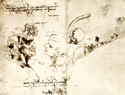 Návrhy dvou mužských hlav od Leonardo da Vinci