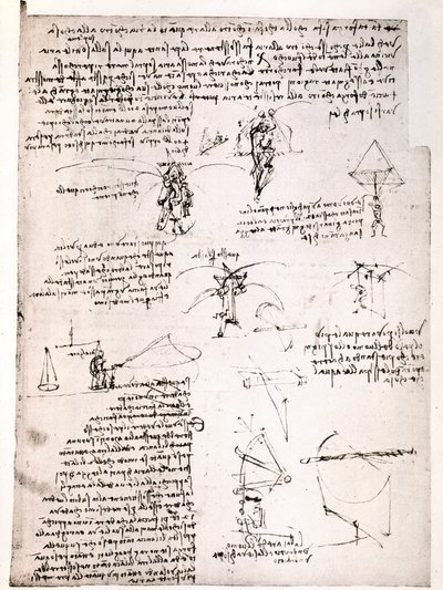 Výňatek z Da Vinciho rukopisu: Původní rukopis popisující princip a konstrukci "padáku" (rukopis) od Leonardo da Vinci