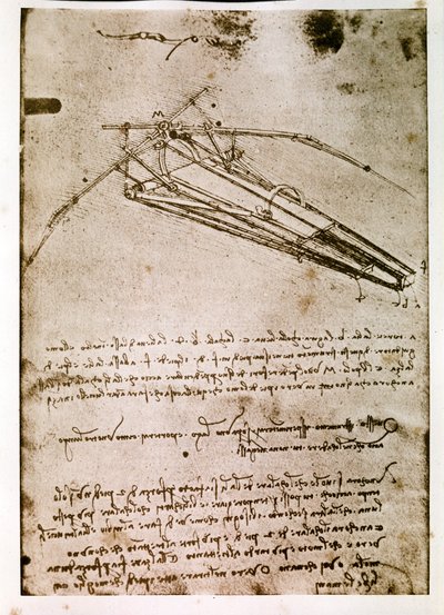 Výňatek z Da Vinciho rukopisu popisující princip a konstrukci "létajícího stroje" (rukopis) od Leonardo da Vinci