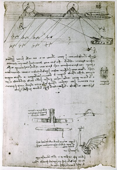 Výňatek z Da Vinciho rukopisu popisující princip a konstrukci "mořského bagru" (rukopis) od Leonardo da Vinci