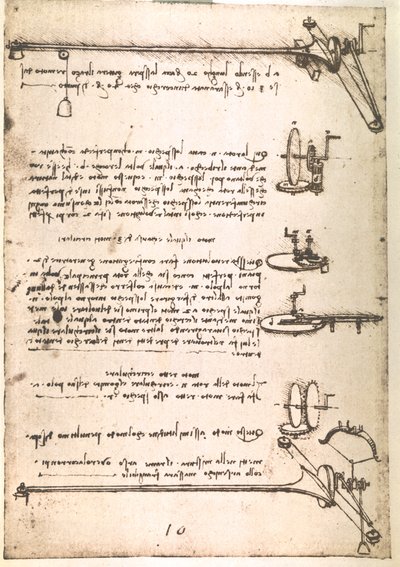 Výňatek z Da Vinciho rukopisu popisující princip a konstrukci "stroje na výrobu dutých zrcadel" (rukopis) od Leonardo da Vinci