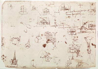 Výňatek z Da Vinciho rukopisu popisující princip a konstrukci "lodi s pohonem pomocí kol" (rukopis) od Leonardo da Vinci